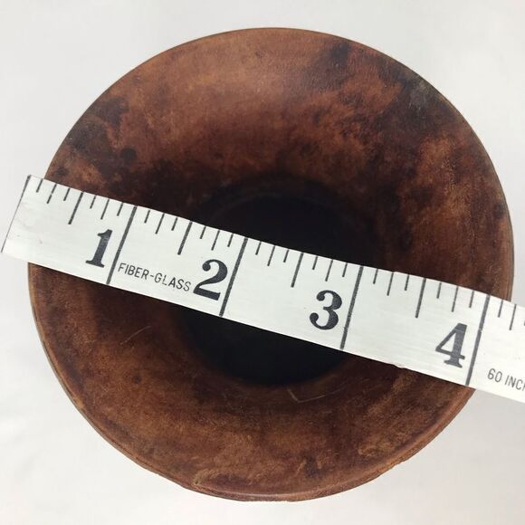 Wood Hand Carved Brown Turned Pedestal  Vase - Picture 14 of 15